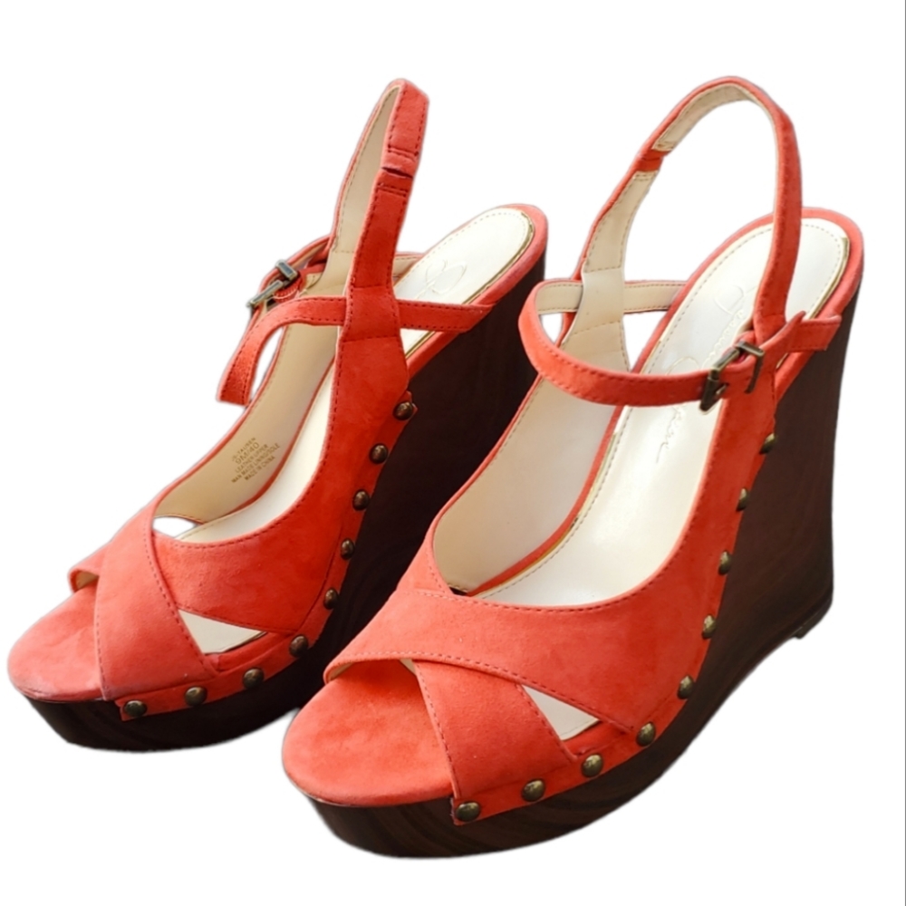 Jessica Simpson Tausen Slingback Wedge Orange EUC Size 9